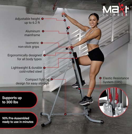 MaxiClimber 2.0 Vertical Climber - Folding Cardio & Strength Machine with Free Fitness App