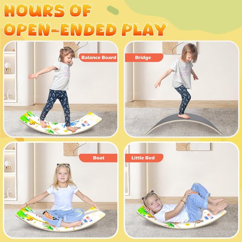 Balance Board for Kids Adult, 35inch Wobble Balance Board Balance Trainer With Anti-slip Felt Pads Animal Prints Suitable for Home Office, Teeter Popper Rocker Board Open Ended Toys (Grey)