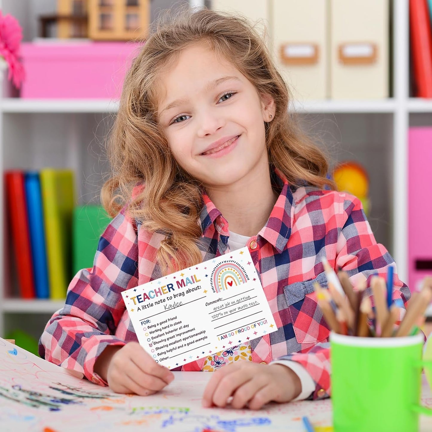50Pcs Teacher Mail Notes to Parents, Smiley Face Happy Mail Postcards Classroom Good Behavior Incentive Motivational Cards to Send Home for Preschool Kindergarten Elementary School Teacher Supplies