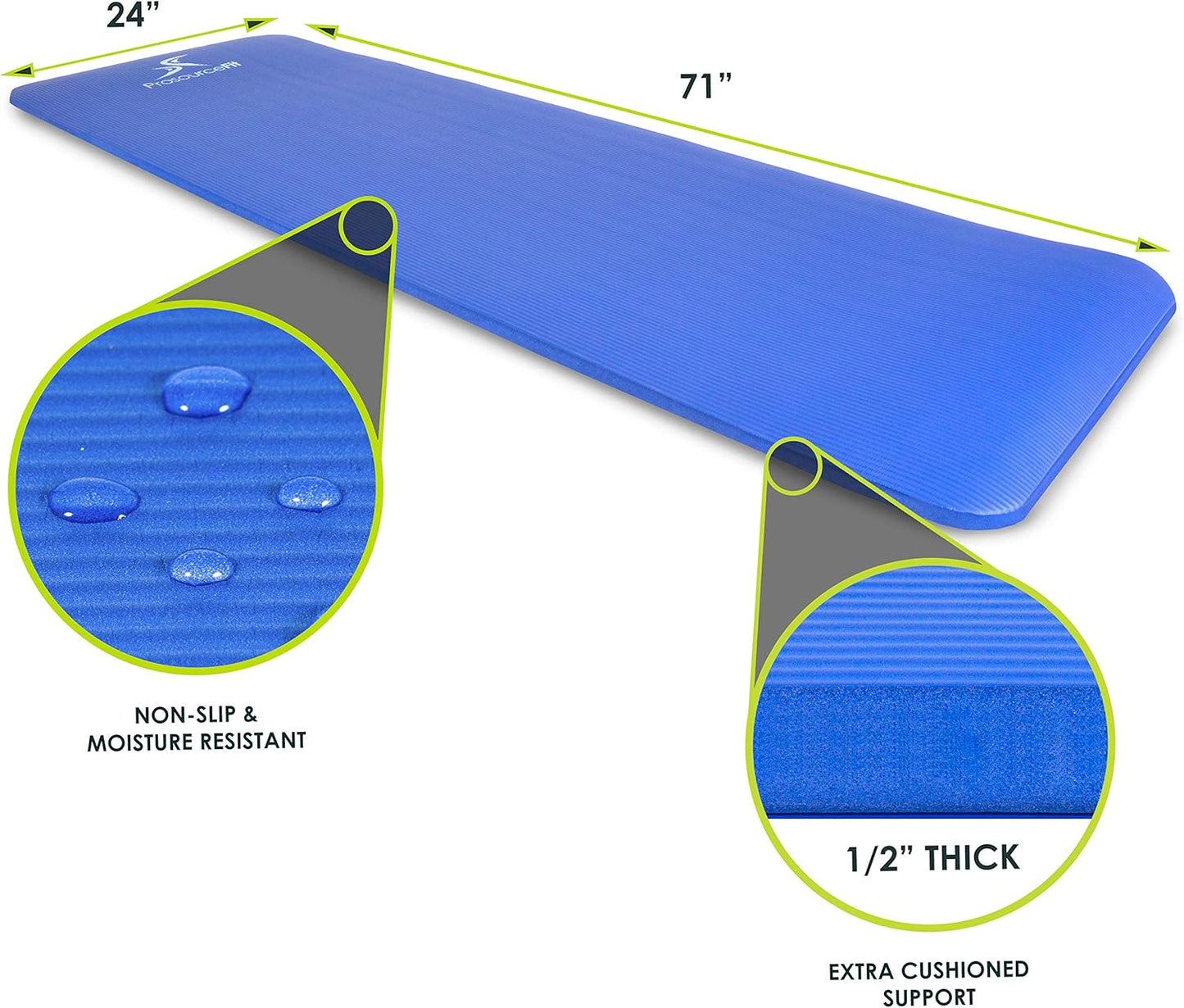 Extra Thick ½” Yoga & Pilates Mat - 71” High Density Foam with Carrying Strap