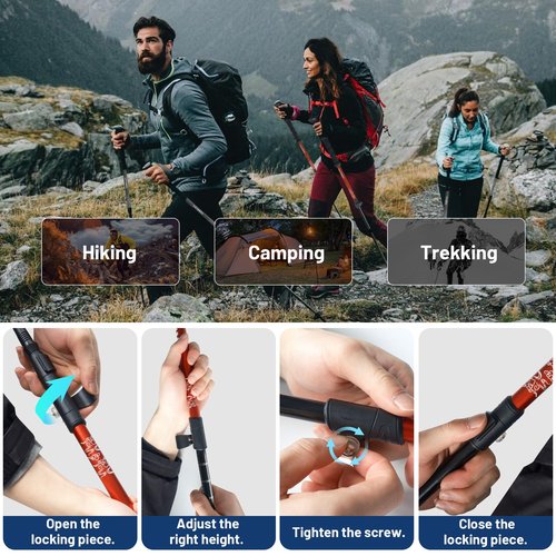 TENPLAY Trekking Pole 7075 Aluminium,EVA Anti-Slip Grips,Quick Lever Lock,3 Section Collapsible,135cm/53.15" Lightweight 0.5lbs,Poles for Hiking Mountaineering Backpacking,Walking.(2PCS)(Grey).