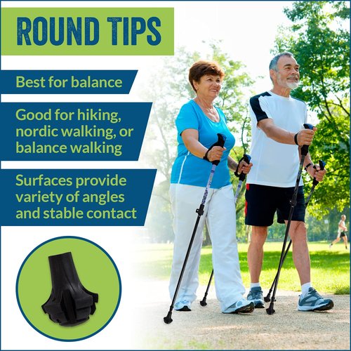 York Nordic Motivator Walking Pole - Just Black and Four Pack Round Wide Hiking Pole Replacement Feet