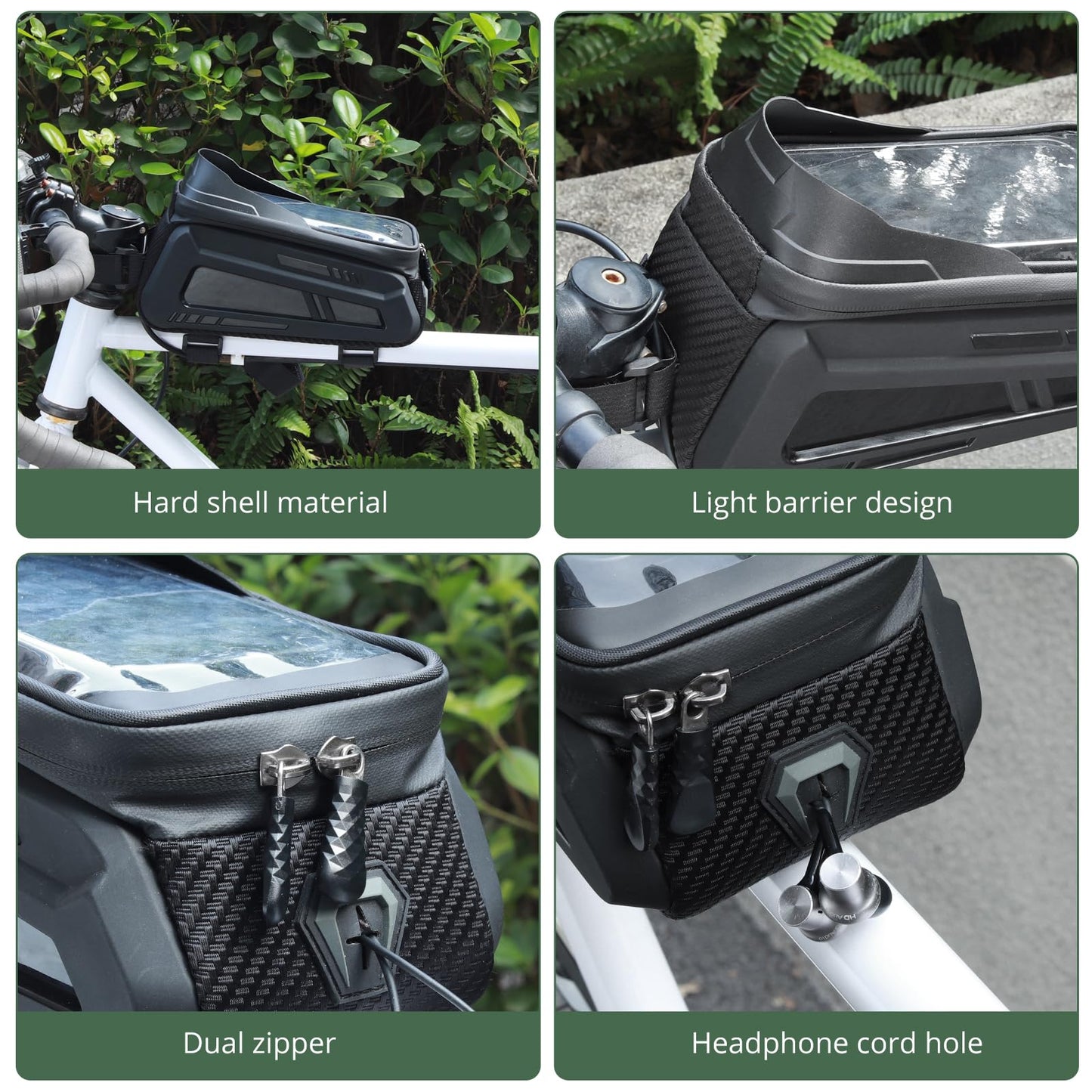 EYPINS Waterproof Bike Phone Bag - Bike/Bicycle Frame Bag for Phones Under 7.2", Bike Phone Holder/Mount, Top Tube Bike Bag with High Sensitivity TPU Touch-Screen, EVA Hard Case, Rain Cover