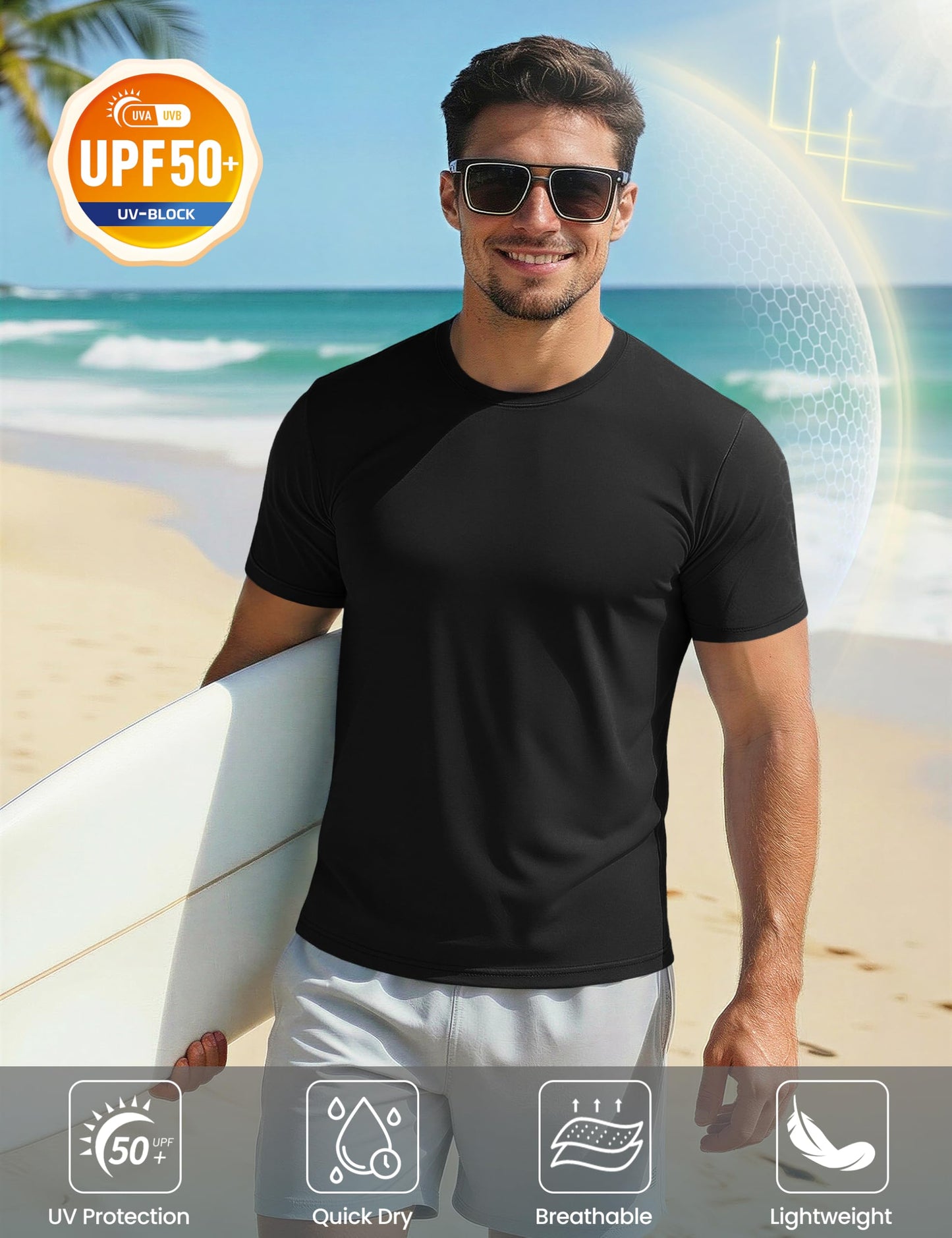 Mens Short Sleeve Shirts Lightweight T-Shirt Sun Protection Rash Guards Shirts for Gym Running Active