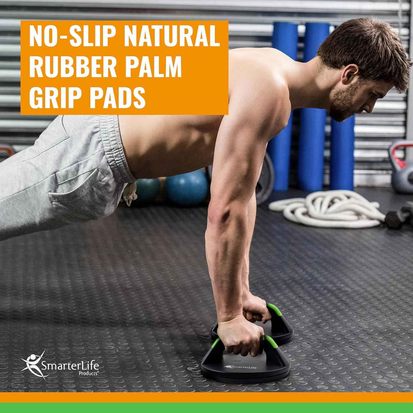 SmarterLife Push-Up Bars for Men & Women - Non-Slip Handles with Comfort Grip & Workout Guide