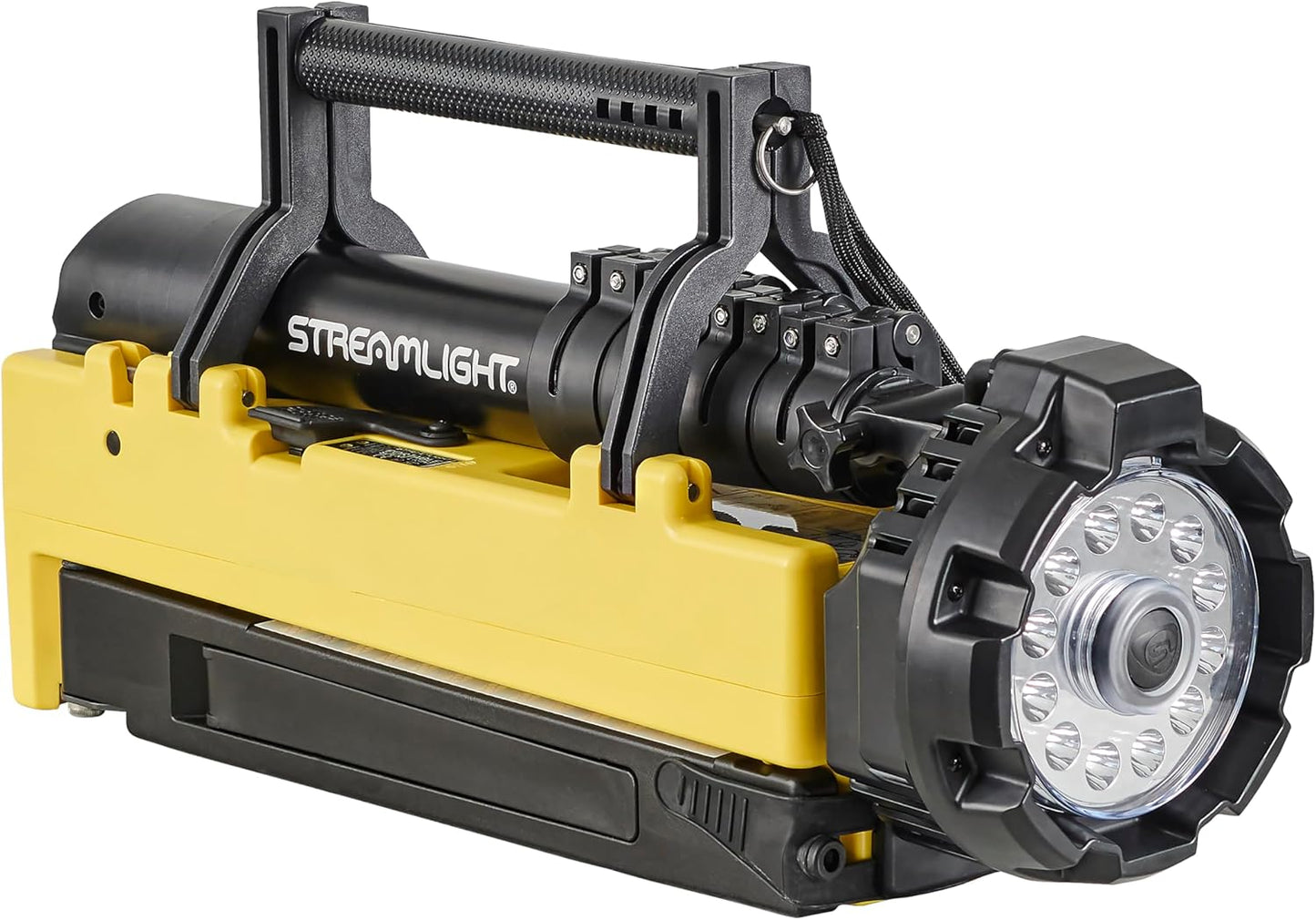 Streamlight 45670 Portable Scene Light 10,000-Lumen Portable and Collapsible Flood Light with Heavy-Duty Shoulder Strap, 120V AC Charger, 12V DC Cord and 6-Foot Extension Pole, Yellow