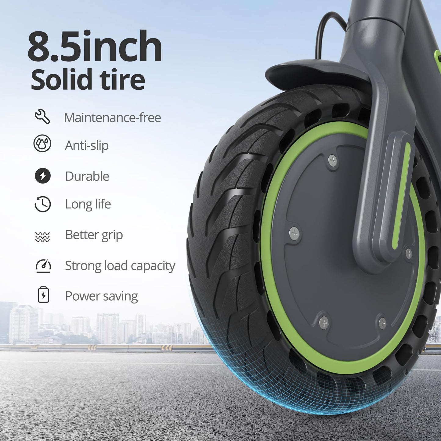 Roinside Electric Scooter for Adults - 8.5" Solid Tires, 350W Motor, Up to 19 MPH and 16 Miles Long-Range Commuting Folding E-Scooter with Dual Braking System and Smart App