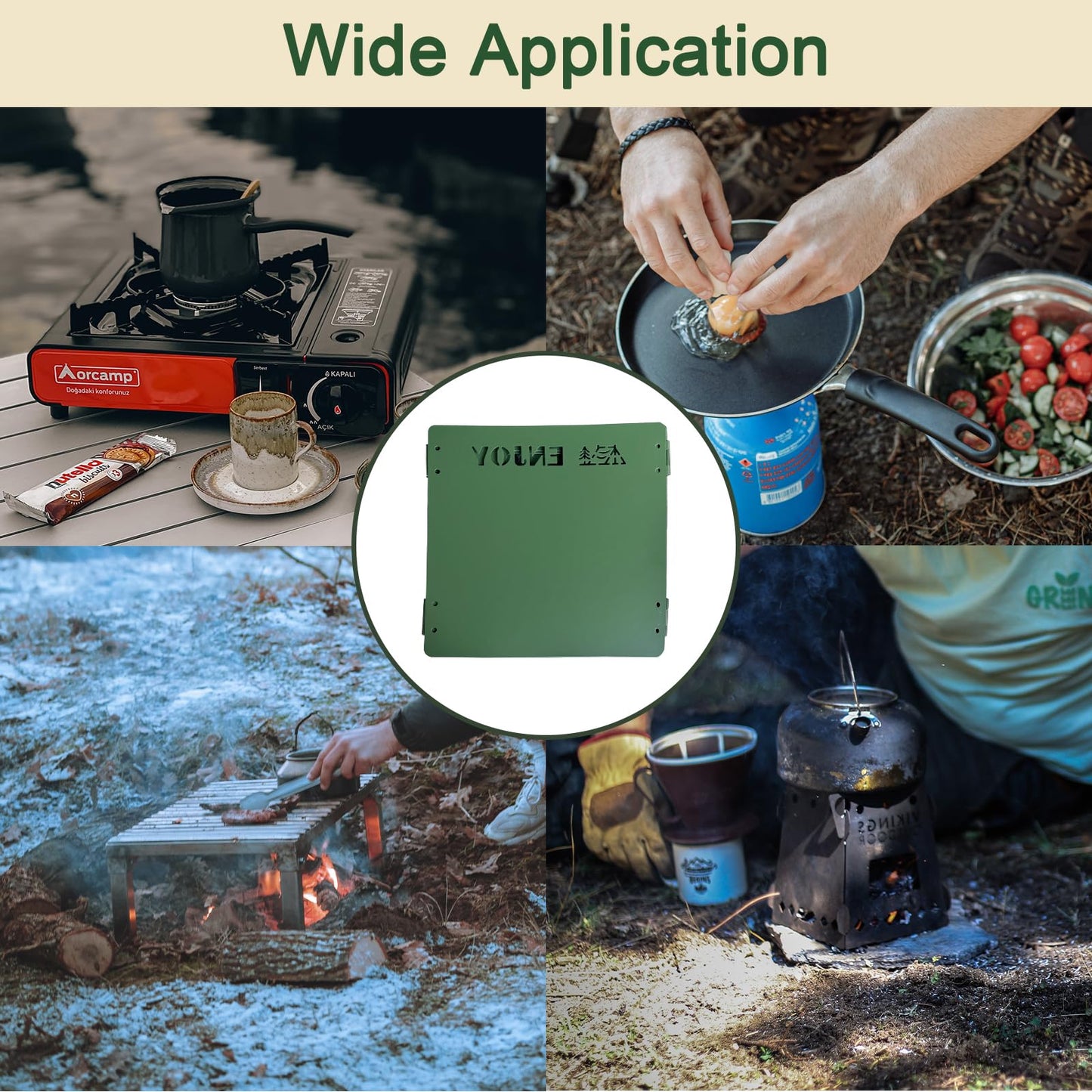 Keopuals Stove Windscreen - Folding Camping Stove Windshield 4 Plates Stainless Steel Stove Windscreen for Outdoor, Picnic, Backpacking and Cooking Green