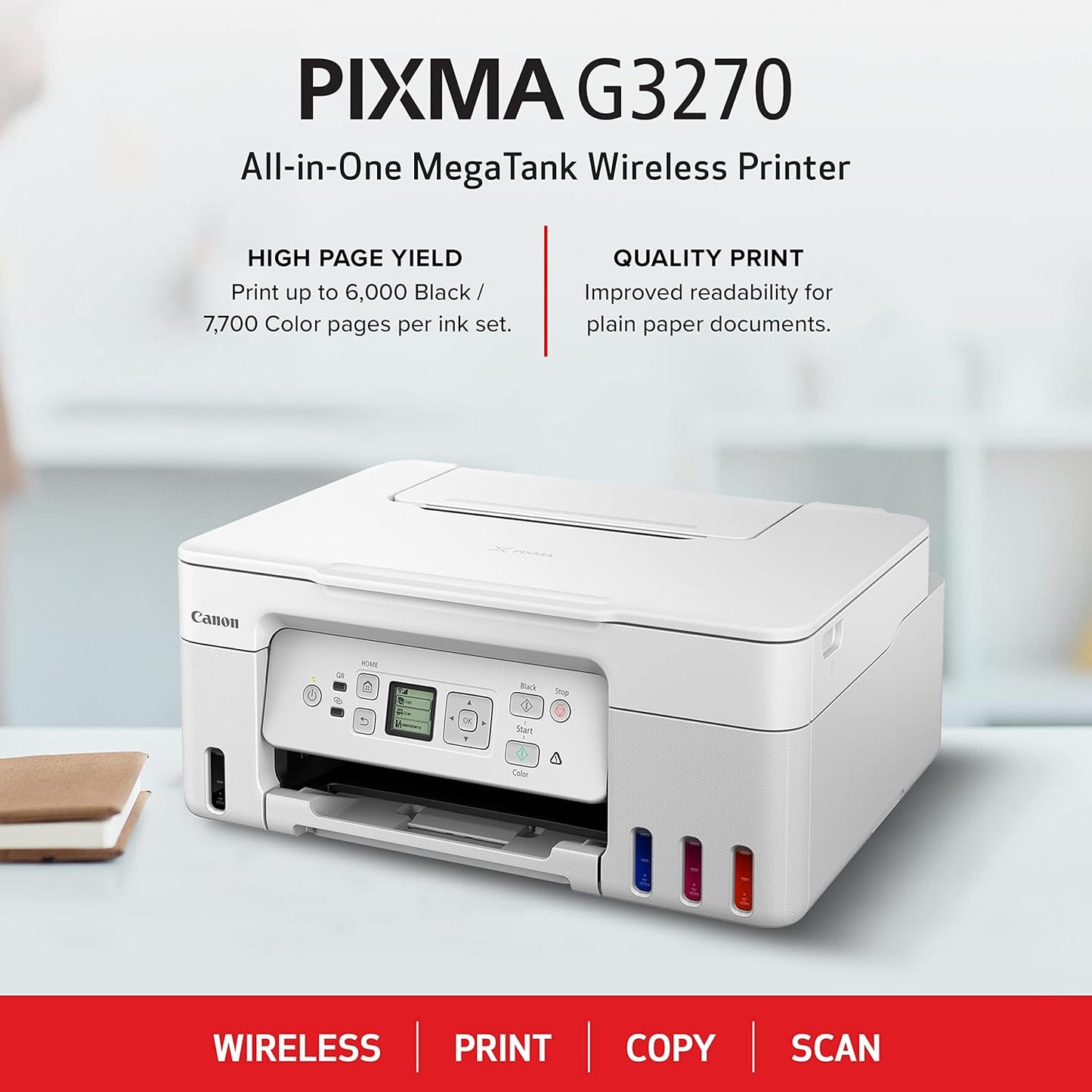 Canon MegaTank G3270 All-in-One Wireless Inkjet Printer. for Home Use, Print, Scan and Copy