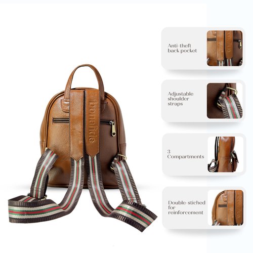 bonahide Genuine Leather Luxury Mini Backpack Multi-functional Elegant Daypack Shopping Travel Leisure (Tan)