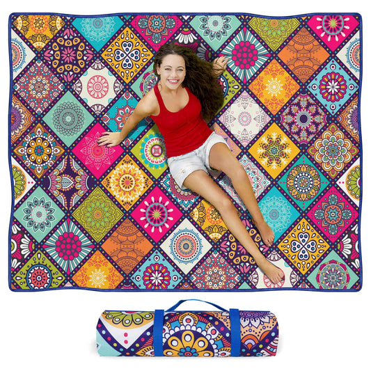 Fefede Waterproof Picnic Blankets Foldable & Portable 60''x80'' Boho Picnic Mat for Outdoors, Large Washable Picnic Blanket for Travel Camping Beach, Park Grass Picnic Blanket Accessories for Adults