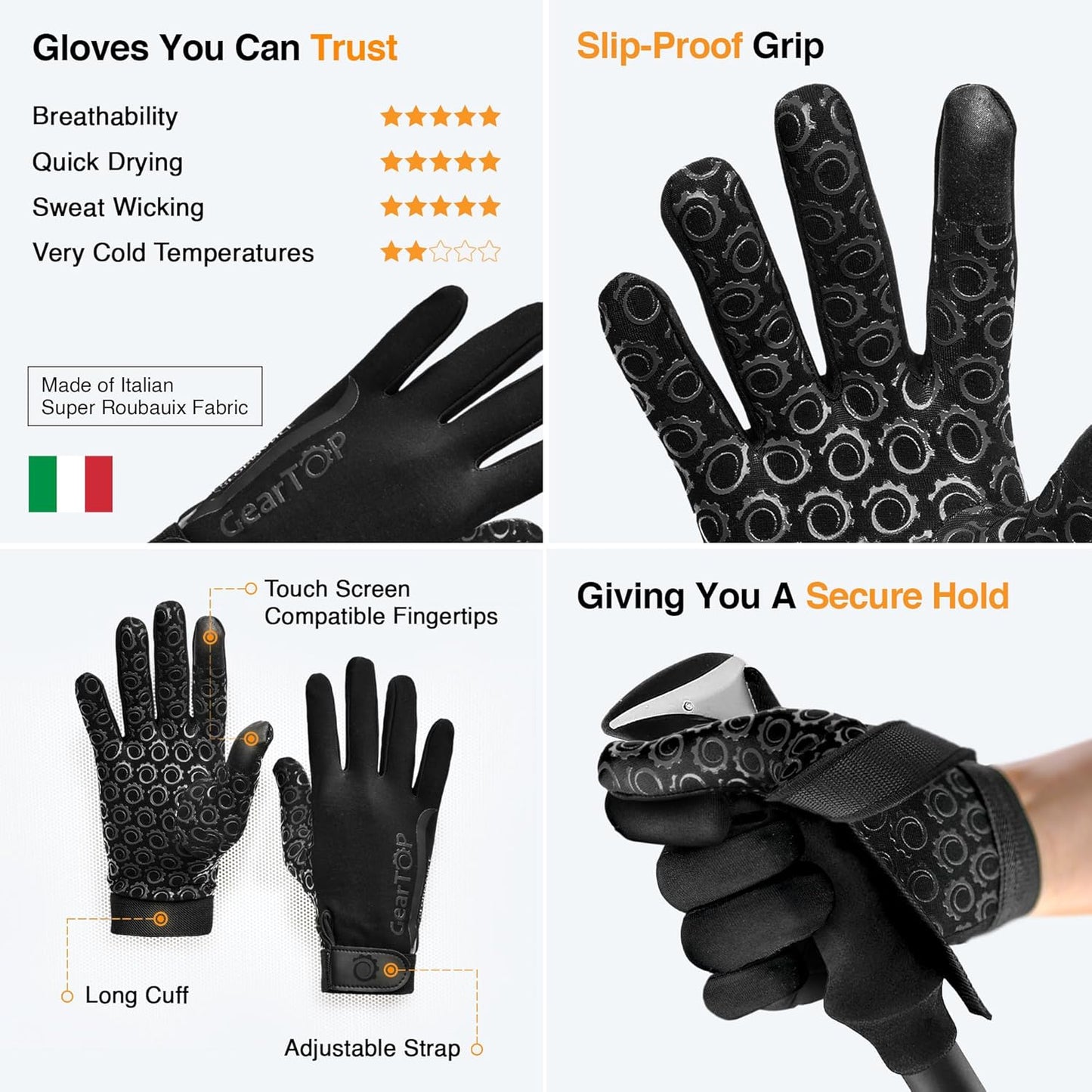 GearTOP Football Gloves for Men & Women for Cold Weather, Touchscreen Winter Gloves Men Running Gear, Warm Glove Liners for Hiking, Freezer Gloves