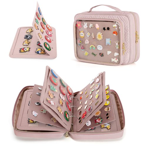 LUXJA Pin Display Bag with Detachable Pages (Fit for Pins, Brooches and Patches), Pin Bag Pin Book with Accessory Pockets, Pale Rose
