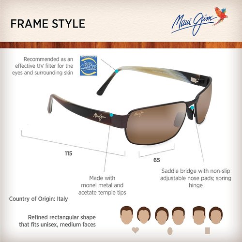 Maui Jim Men's and Women's Black Coral Polarized Rectangular Sunglasses