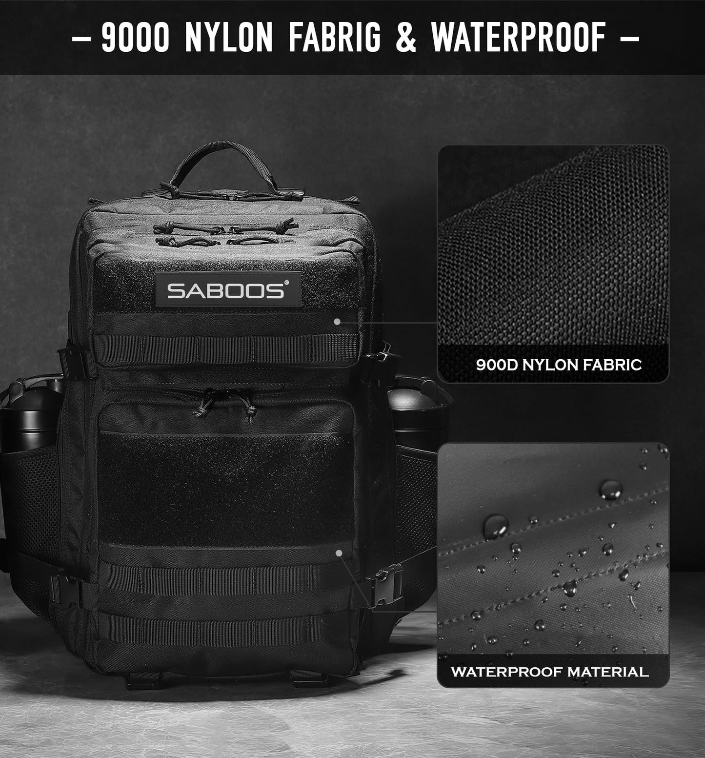 Saboos Tactical Backpack 25L Military Backpacks for Men Gym Backpack Camping Hiking Daily Work Fitness Rucksack Black