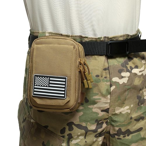Tactical Molle Phone Pouch EDC Utility Belt Pouch Waist Bag with Shoulder Strap (Black)