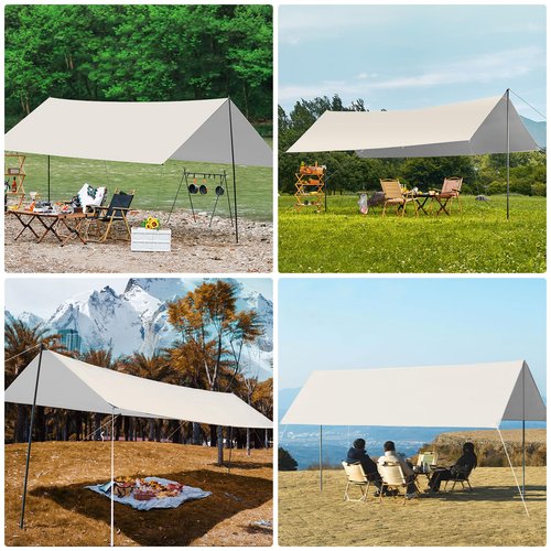 SHANQUAN Camping Tarp with Poles,10X13FT Waterproof and UV Protective Camping Tent, Lightweight Shelter Hammock Rain Fly Sun Shelter for Tent,Hiking,Garden and Traveling.