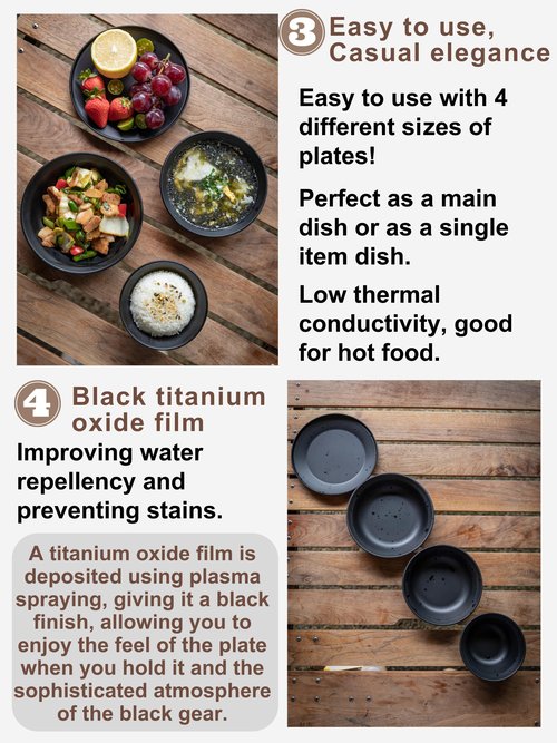 CAMPINGMOON Camping Plates Stainless Steel 4pcs Black BKS395-1S
