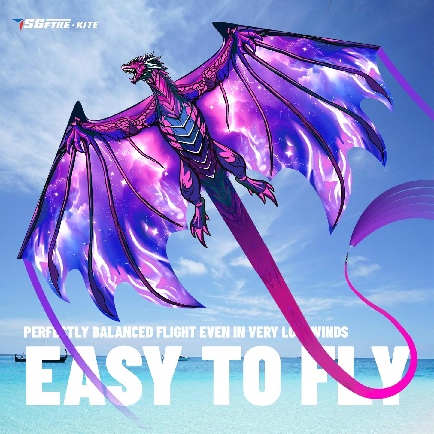 SGftre Complete Kite with Handle, Line & Accessories,Easy to Fly for Kids & Adults, Perfect for Beach, Park, Family Outdoor Activities (Speed Dragon Purple, 1)