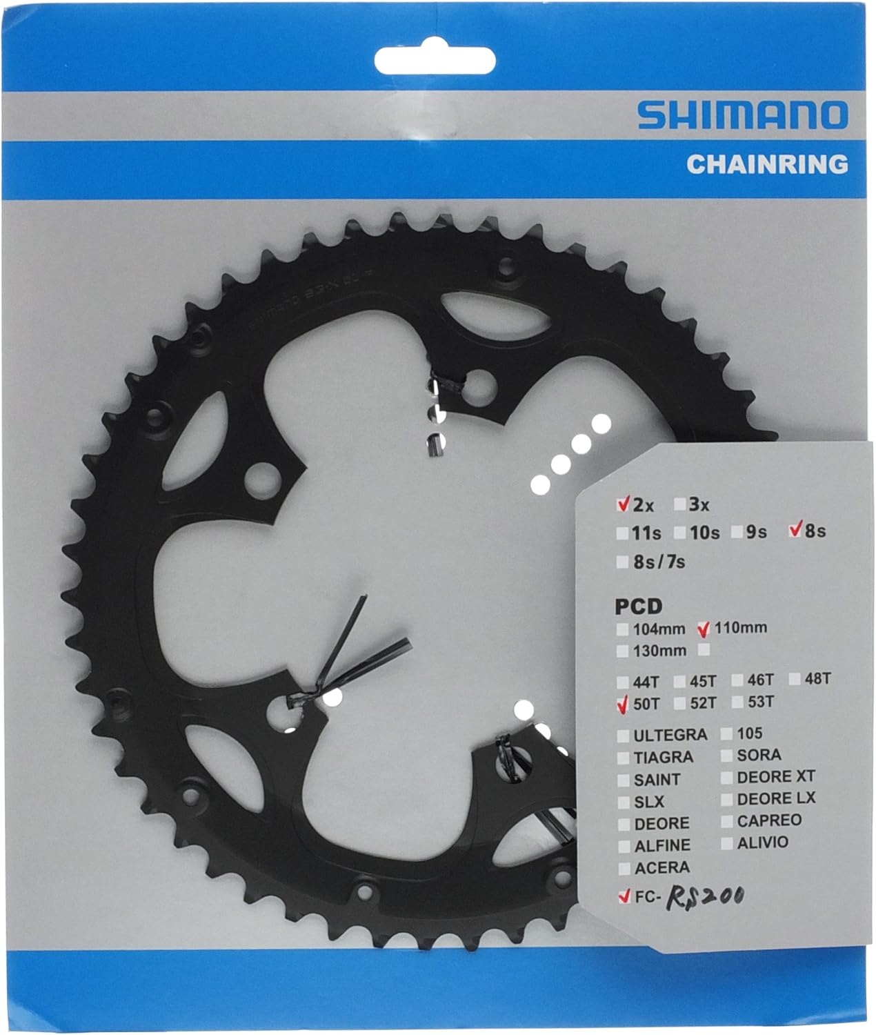 SHIMANO FC-RS200 50T Chainring - Durable Single Metal Ring for 1/2 Inch Pitch