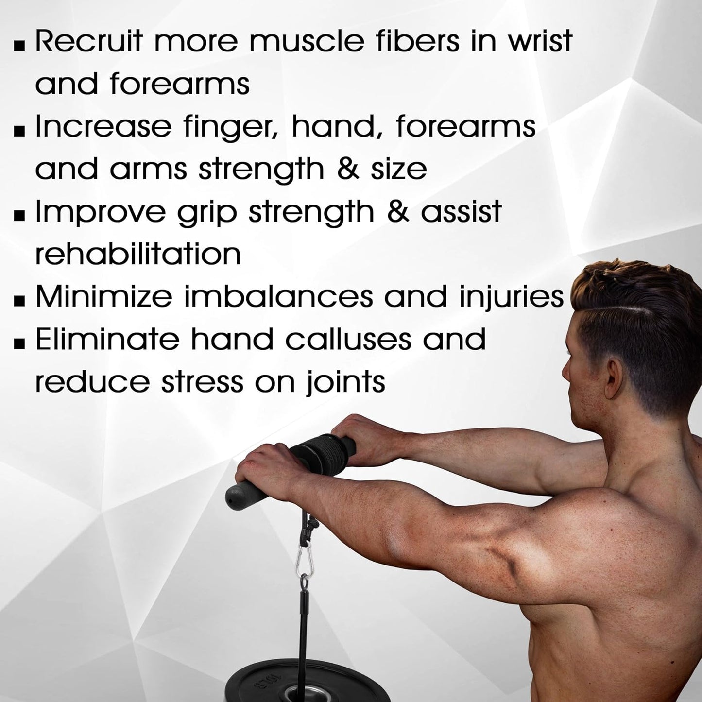 Wrist and Forearm Blaster - Adjustable Roller for Strength Training & Workouts - Fits 1” & 2” Weight Plates