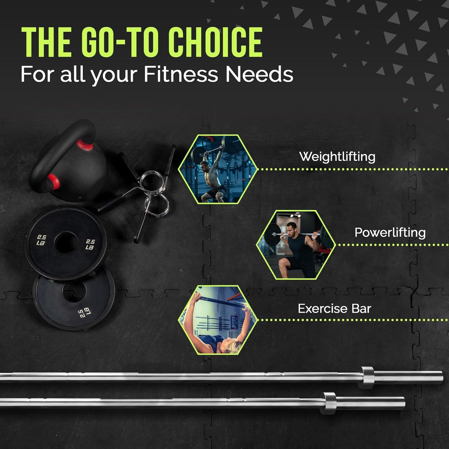Olympic Training Barbell (6FT) (15 Pound Weight) (300 LBS Capacity), Home Gym Fitness Equipment, Strength Training Workout Bar, Weight bar for Squats, Deadlift, Weightlifting, Bench Press