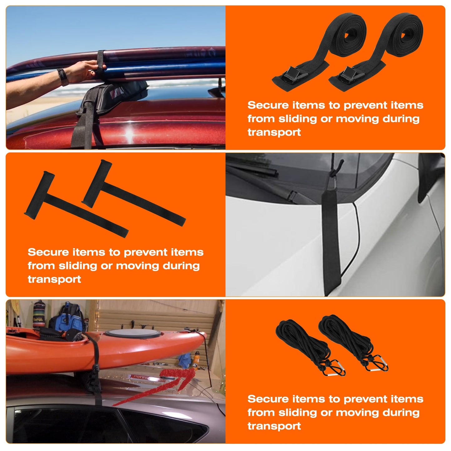 BASIKER Universal Soft Roof Rack Pads for Kayak,Surfboards,Snowboards,SUP, Canoes, Ladder,with Tie-Down Straps and Storage Bag