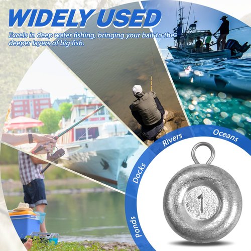 BELEFU 30 Pieces Disc Fishing Weights, 1 Oz Fishing Sinkers, Lead Coin Sinkers Saltwater Tackle for Surf Dragging Trolling Drifting Catfishing