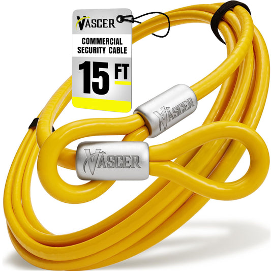 Vascer Commercial Heavy Duty Braided Galvanized Steel Anti-Theft Security Cable w/Looped Ends. Construction Tools, Trailers, Motorcycle, Ladder, Mower, Gate, Patio (1/2" Cable Thickness, 15 Feet)