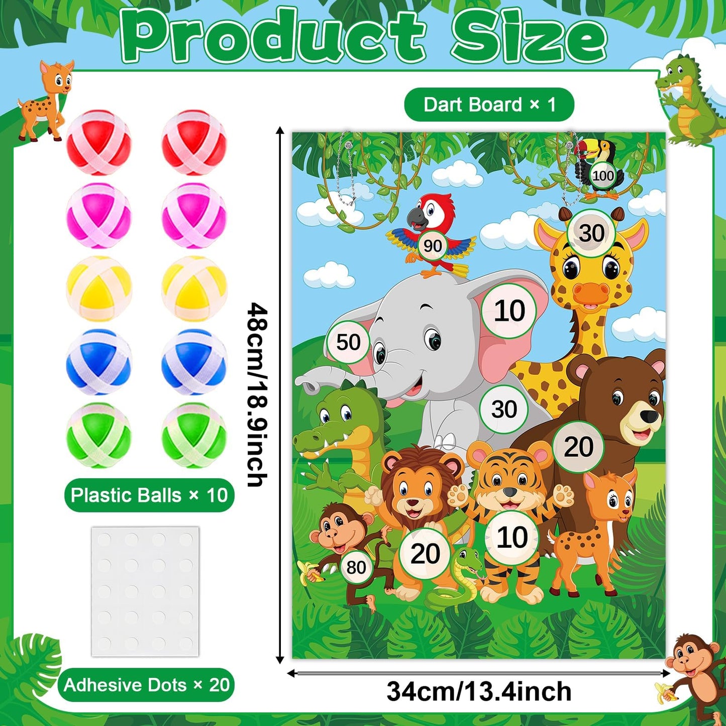 Dart Board for Safari Animals Dart Board Birthday Party Decorations with 10 Sticky Balls Felt Cloth Wild Jungle Theme Party Games 19.1x13.4 Inches Indoor Outdoor Games Gifts for