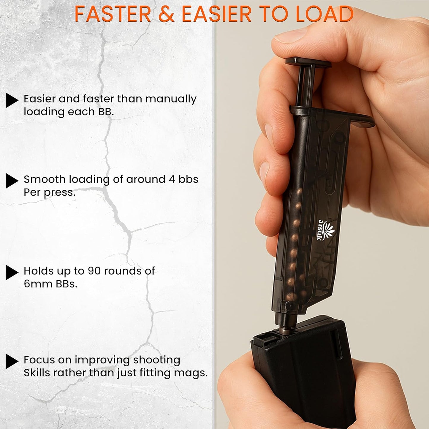 Arsuk Airsoft Speed Loader 6mm with Adapter – 90 Rounds - Black - Speed Reloader 6mm for BB Pellets – Fast Reloading Tool for Airsoft Gun Accessories, Magazines, Pistols, and Rifles
