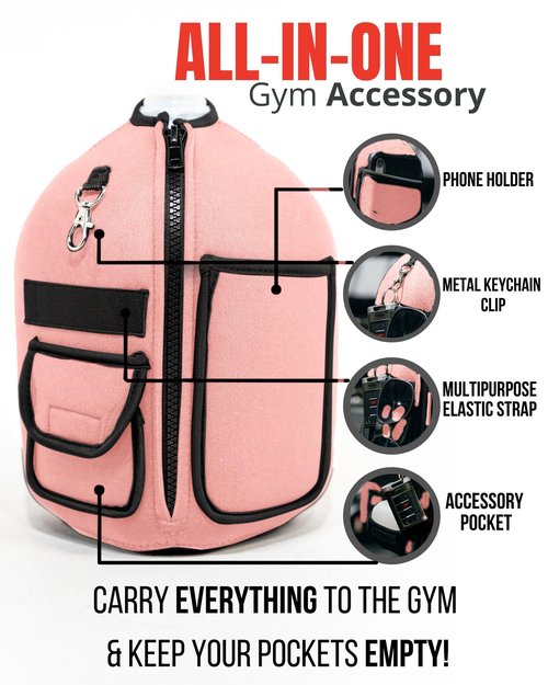 Rising Warrior Gallon Jug Sleeve | Insulated Neoprene Cover with Pockets |1 Gallon Water Jug Gym Gear Sleeve Fits Standard Gallon Jug | Gallon Water Bottle Holder w YKK Zipper (Powerful Pink)