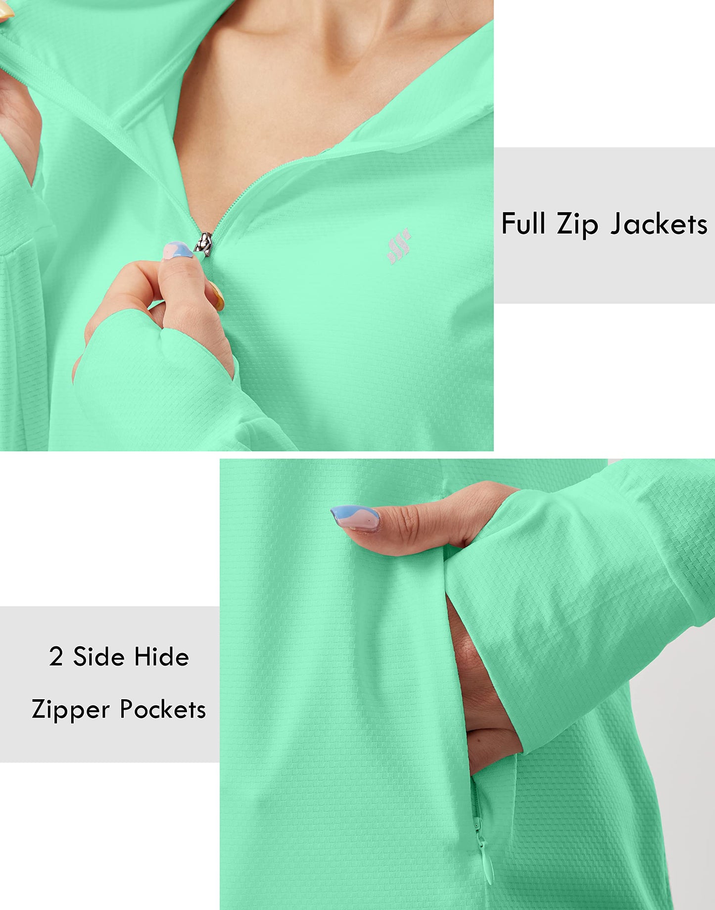 Soothfeel Women's UPF 50+ Sun Protection Hoodie Jacket Lightweight Long Sleeve Sun Shirt for Women with Pocket Hiking Outdoor Bright Green XL