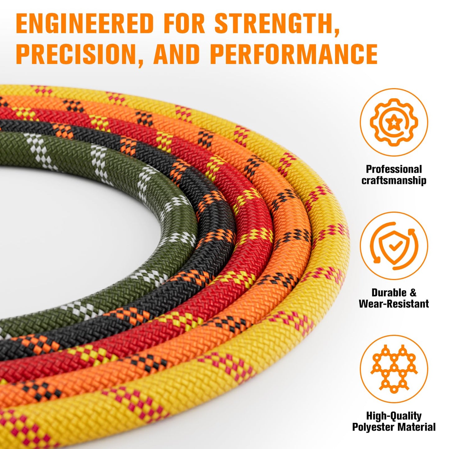 Double Braided Arborist Rigging Rope - 1/2 in X 150 ft 48 Strands Rappelling Outdoor Pulling Heavy Duty Polyester Bull Rope for Swing Tree Work Camping Rescue Hiking - Yellow