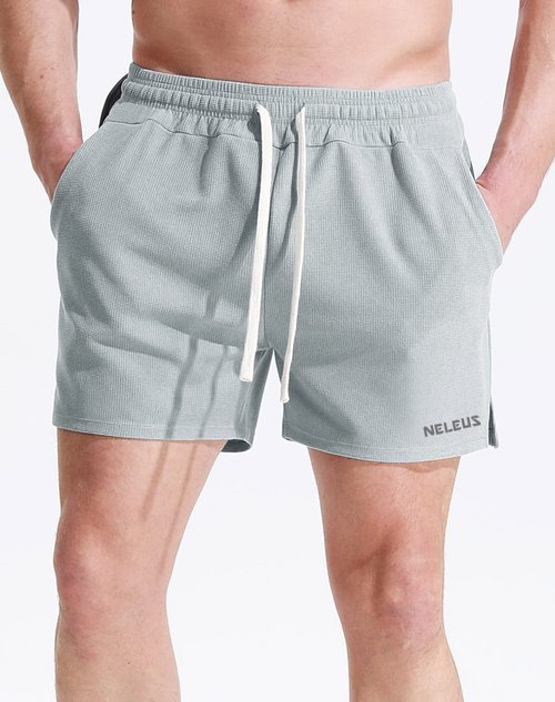 NELEUS Men's 3 Pack Running Shorts with Pockets,3D Honeycomb Thick Fabric,6112, Black/Light Grey/White,L