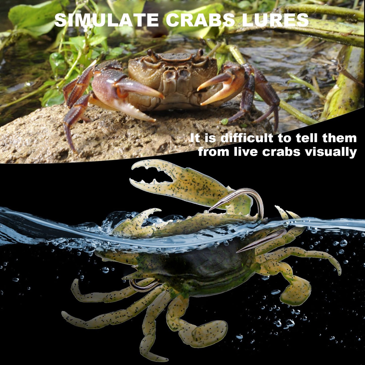 FishingPepo 3Pcs Fishing Soft Plastic Lures Crab Soft Lure with Double Fishing Hooks Crab Baits Traps Kit for Bass Saltwater Fishing