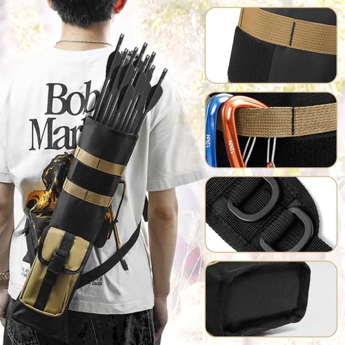 BLUE HANDCART Archery Lightweight Back Arrow Quiver Dual Use Hip Arrows Bag Arrow Holder with Shoulder Strap and Belt Clip for Arrows, Bow Hunting and Target Practicing (Black)