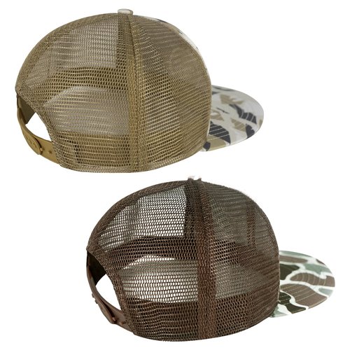 BASSDASH 2 Pack Flat Brim Trucker Cap Adjustable Snapback Hat Mesh Back for Men Women Fishing Hunting