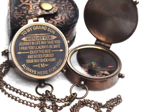 Engraved Brass Compass Gift for Grandson – A Meaningful Keepsake for Birthday, Baptism, Graduation & Confirmation