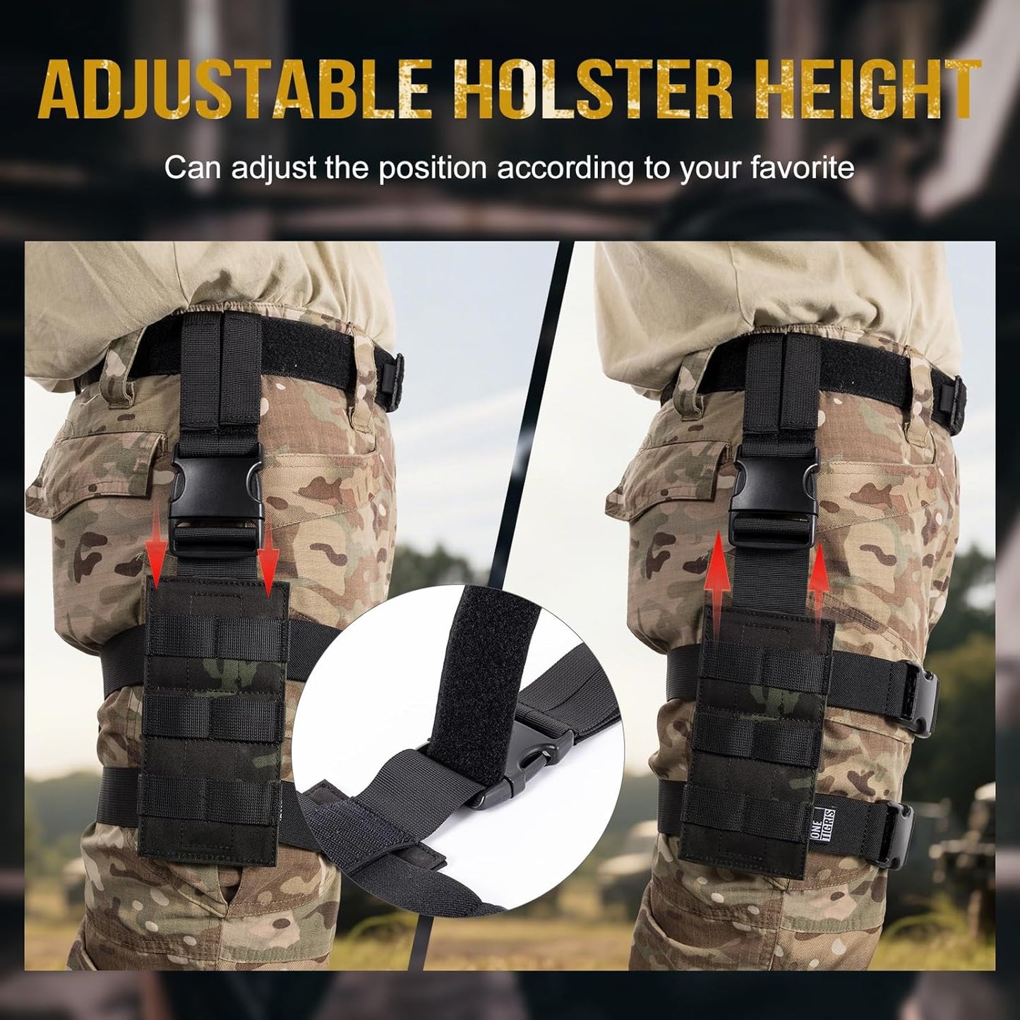 OneTigris Mini Molle Panel for Tools, Drop Leg Platform Minimalist Adjustable Thigh Rig for Flashlight Green