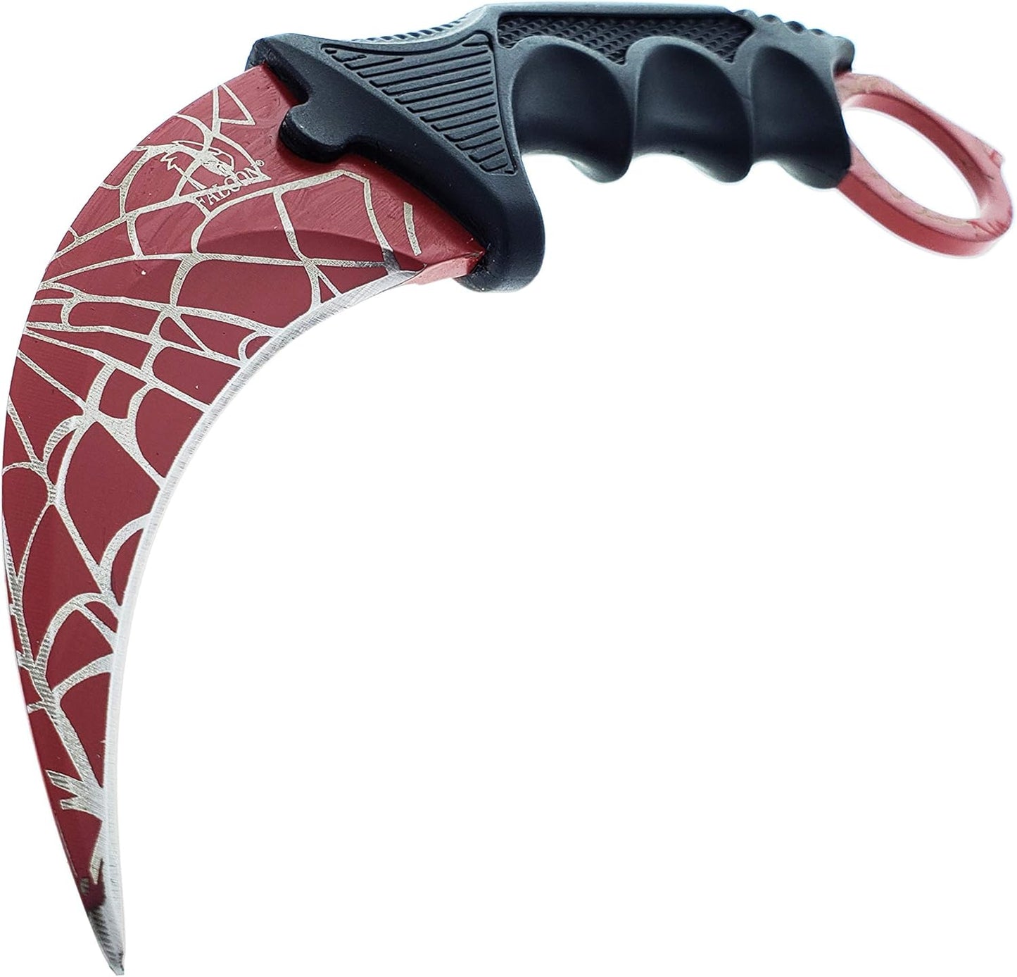 Falcon 7.5" CSGO Tactical Fixed Blade With ABS Sheath and Cord. For Collection, Gift, and Outdoors Camping Cut Ropes, Branches (Red Spider Web)