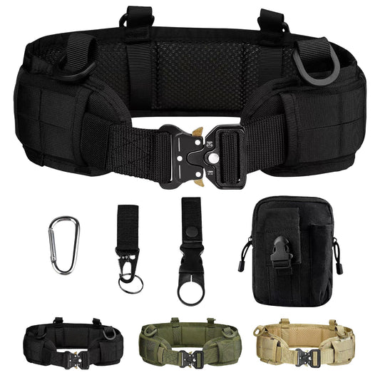 LAKABETE Tactical Battle Belt Molle Belts with Pouches for Sports Outdoors Hunting (blk)