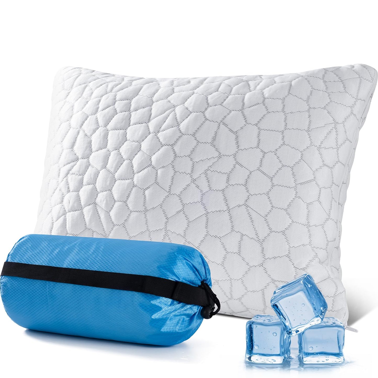 QUTOOL Small Travel Pillows for Sleeping, Cooling Memory Foam Camping Pillow, Backpacking for Hiking Gear, Portable Pillow with Travel Storage Bag, Camping Essentials for Adults Kids