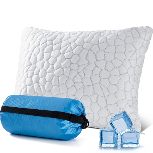 QUTOOL Small Travel Pillows for Sleeping, Cooling Memory Foam Camping Pillow, Backpacking for Hiking Gear, Portable Pillow with Travel Storage Bag, Camping Essentials for Adults Kids