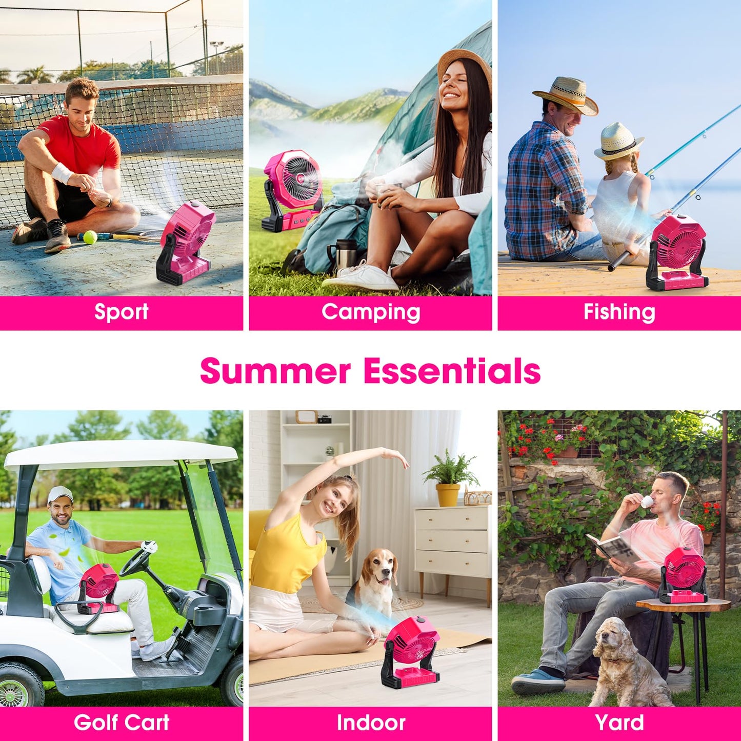 Ausic Portable Misting Fans, Pink Outdoor Cooling Fan for Patios, [Max 35H Runtime] 8 Inch Battery Operated Rechargeable Fans, Water Spray Fan with LED Light for Pets/Travel Beach Camping Essential