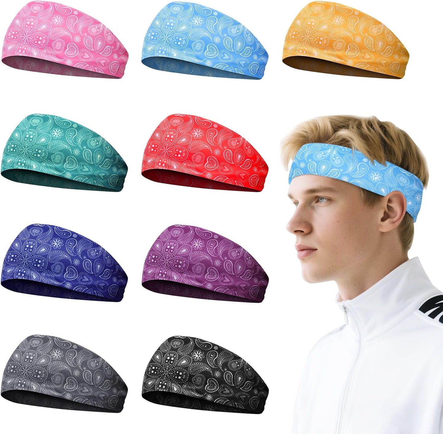 Men's 9-Pack Sports Headbands | Stretchy Sweatbands for Running & Workouts