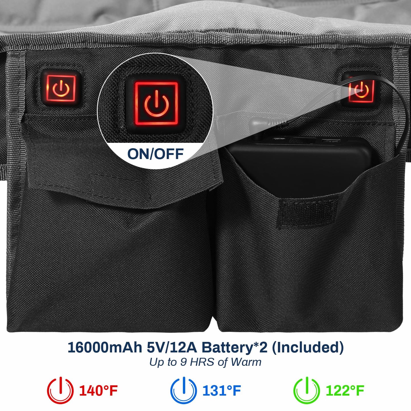 ANTARCTICA GEAR Heated Double Camping Chair, 2-Person Folding Chair with 12V 16000mAh Battery Pack, Heated Portable Loveseat Chair, for Outdoor