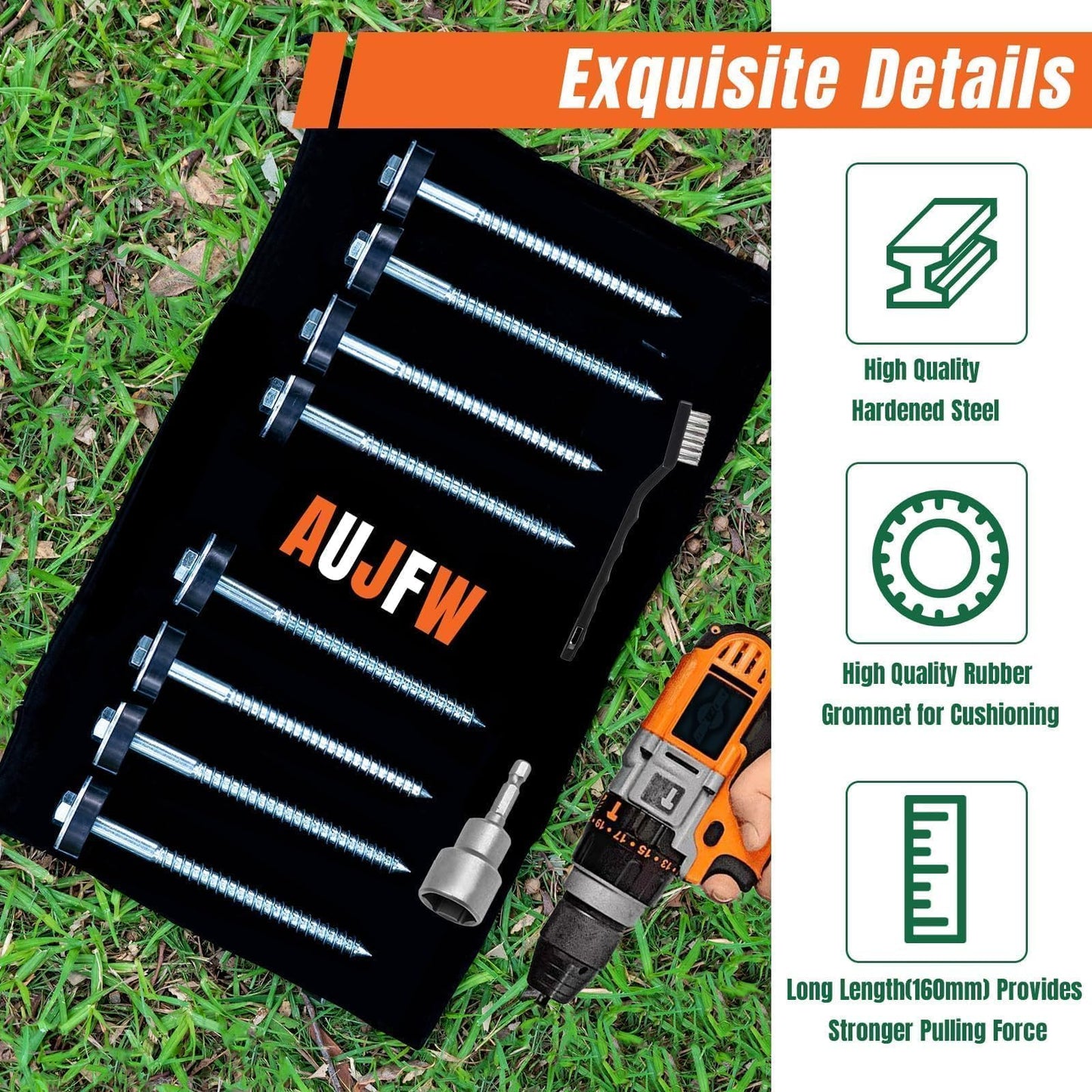 6 Pcs 6.2" Hex Pegs Drillable Threaded Tent Pegs Or Tent Stakes, Screw in Tent Pegs Stakes for Garden Canopies Grassland Canopies Awnings Camping Travel (Hex Tool and Storage Bag)