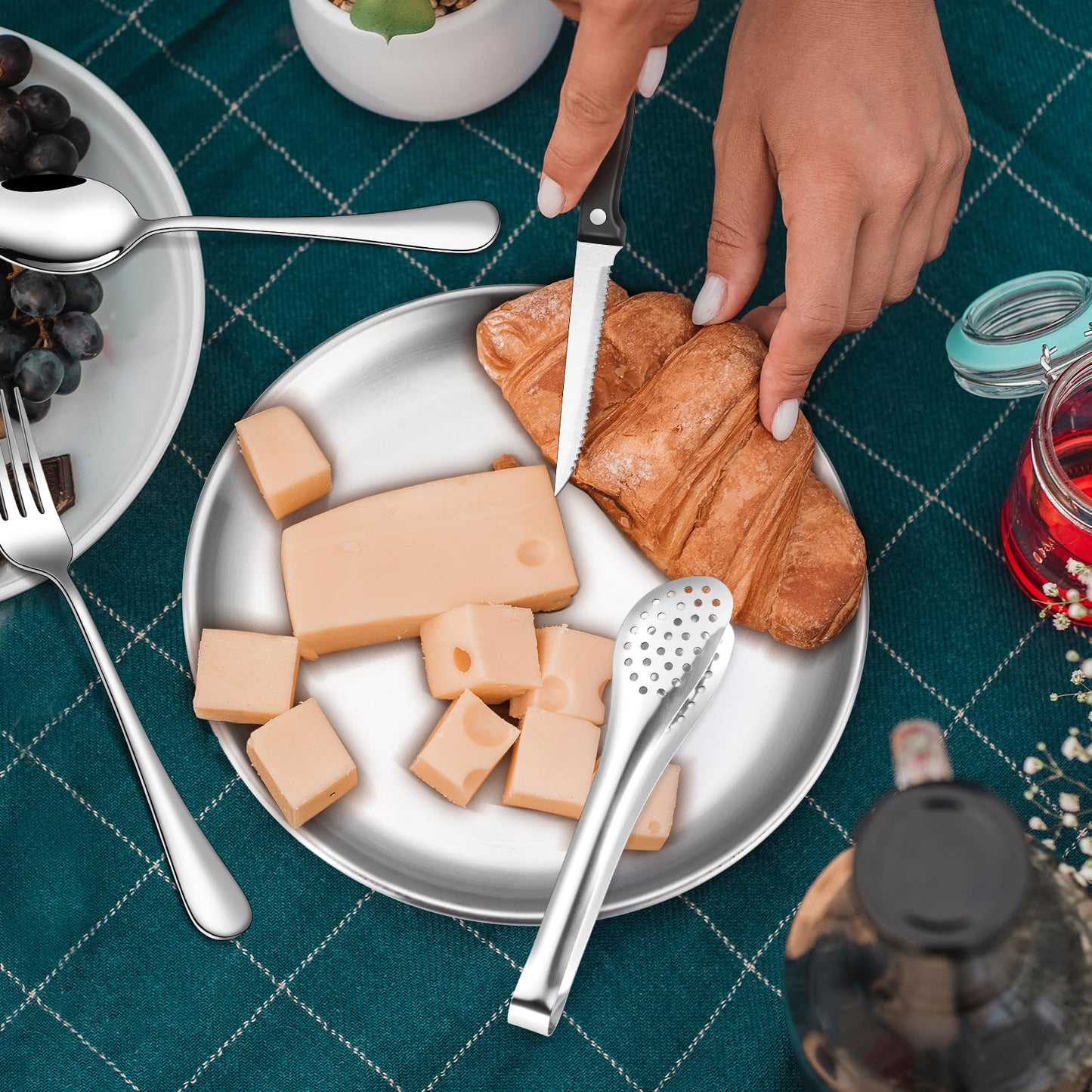 Camping Silverware Kit Cutlery Organizer Utensil Picnic Set - 13 Piece Mess Kit for 2 - Stainless Steel Plate Spoon Clip and Serrated Knife Wine Opener Fork Napkin Hiking - Camp Kitchen BBQ’s