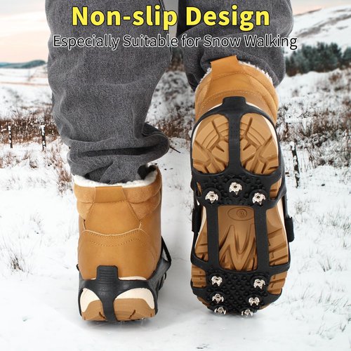 Xproutdoor Ice Cleats Snow Grips, Non-Slip Traction with 9 Spikes Crampons, Upgraded Version Stainless Steel, for Shoes/Boots, Snow Ice Walking